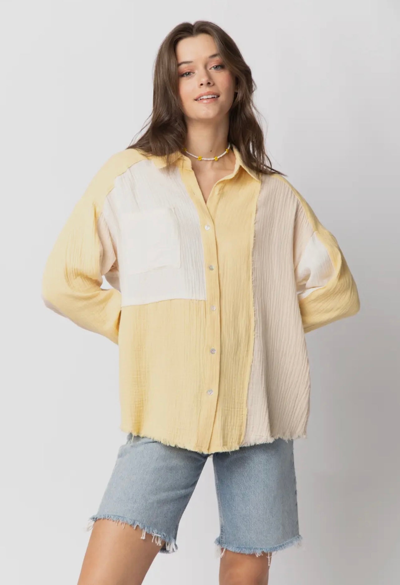 Color Block Button Up