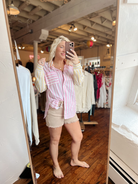 Pink Stripe Button Up