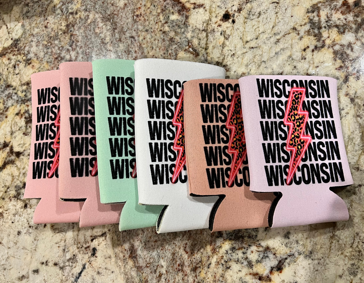 Wisconsin Pink Lightening Slim Koozie