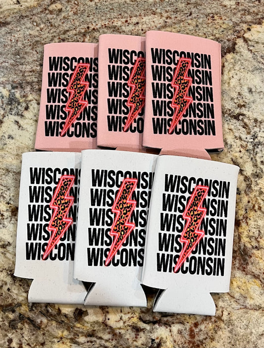 Wisconsin Pink Lightening Slim Koozie